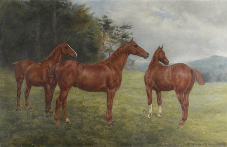 Three Chestnut Horses in a Landscape, 1898 (oil on canvas)