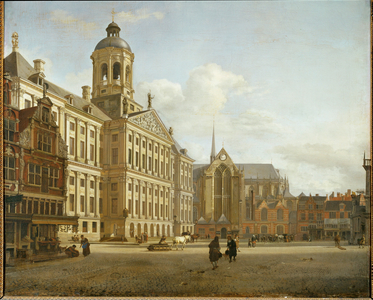 Dam Street and the new City Hall of Amsterdam, Netherlands …