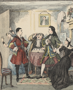 Audacity of Jack Sheppard, illustration from 'Jack Sheppard: A Romance' by William Harrison Ainsworth, published 1839 (hand coloured etching)
