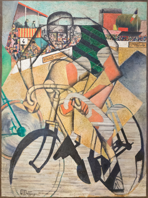 At the velodrome, 1912, (oil and collage on canvas)