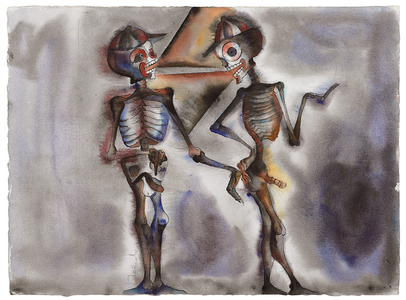 Dos Muertes con Cachucha, 1994 (gouache and ink on paper)