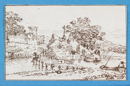 Landscape with Figures Fishing, mid 17th century (pen & brown ink) 