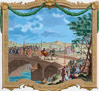 Carolingian Empire, 8th-9th centuries, Duel between four spears (engraving)