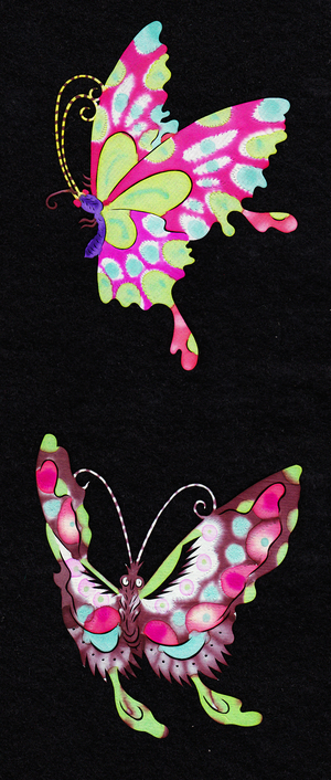 Chinese paper-cut of a two butterflies, c.1960 (hand-coloured and hand-cut)