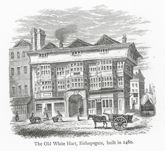 London Clubs: The Old White Hart, Bishopsgate, built in 1480 (engraving)