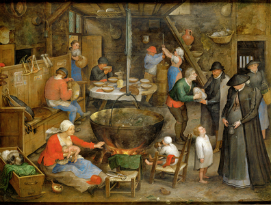 Noble visitors in the peasant's living room (oil on copper)