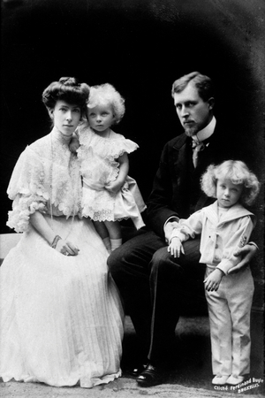 The king Albert 1st with the queen Elisabeth of Belgium born duchess of Bavaria and their children Princes Leopold and Charles 1905