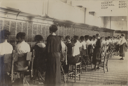 Telephone switchboard operators (b/w photo)