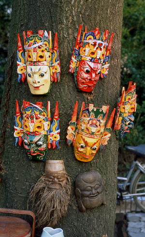 China: Masks for sale near the Pan Men Gate, Suzhou, Jiangsu Province