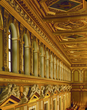 Composer's portraits under the windows of the Golden Hall in Vienna's Musikverein concert building …