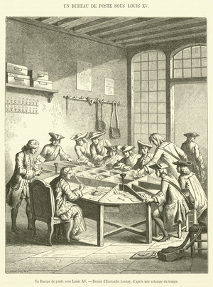 Un Bureau de poste sous Louis XV (engraving)