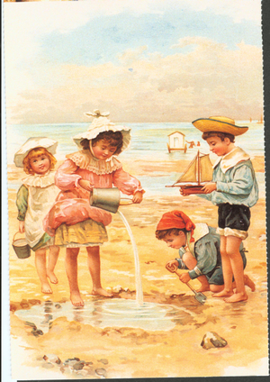 Children at the Seaside Magazine Plate, UK, 1880s