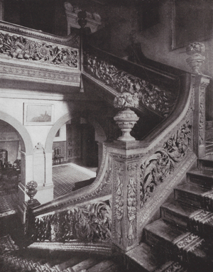 Dunster Castle, Somersetshire, England: The Staircase (b/w photo)