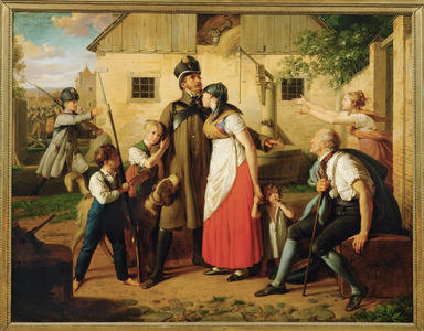 Die Heimkehr des Landwehrmannes - The return of the militia man … (painting on canvas)