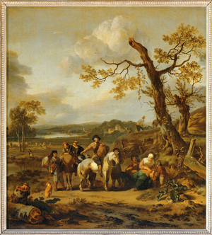 Halte de paysans allant au marche - Farmers resting on their way to the market ...