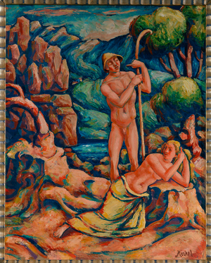 Nymph and shepherd (painting on canvas)