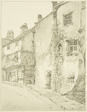 Part of Newgate looking up Bear Lane (pencil on paper)