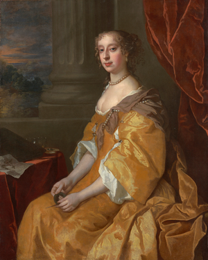 Portrait of Anne Killigrew, three-quarter-length, in a yeallow dress, holding, late 17th century (oil on canvas)