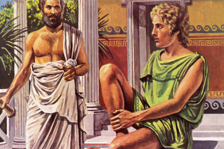 Alexander The Great, with his tutor, Aristotle (colour litho)