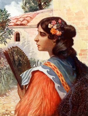 A Spanish Woman (colour litho)