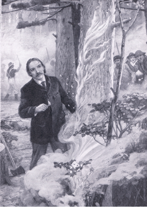 RLS makes an experiment in the forest , illustration from'Cassell's Romance of Famous Lives', c.1940 (litho)