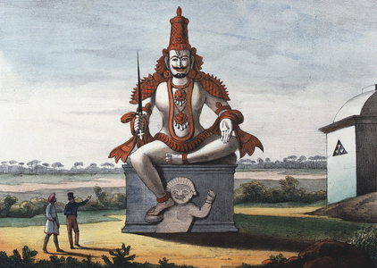 Statue of a Hindu evil genie. Coloured lithograph from L'Inde francaise, 1828