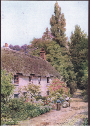 Cottages at Dunster, Somerset, from The Cottages and the Village Life of Rural England published by Dent & Sons Limited, 1912 (colour litho)