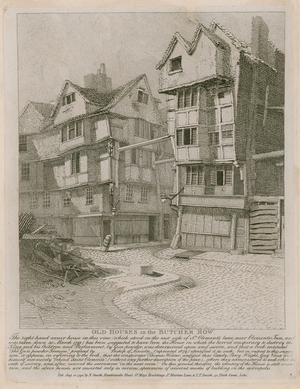 Old houses in the Butcher Row (engraving)