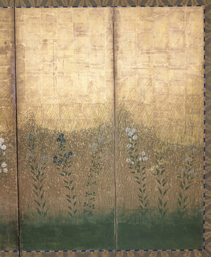 Moon In Musashi Plain (colour and gold on paper)