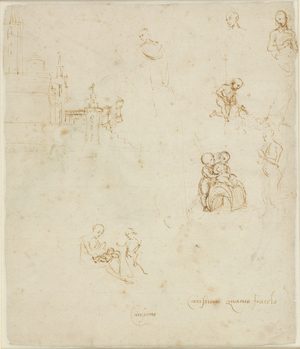 Verso: Various Figure Studies, WA1846.145 (pen & brown ink with touches of lead or chalk)