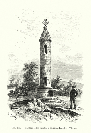Lanterne des morts, a Chateau-Larcher, Vienne (engraving)