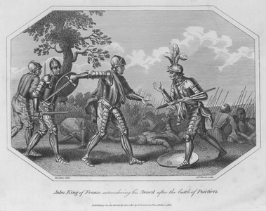 John, King of France surrendering his Sword after the battle of Poictiers (engraving)