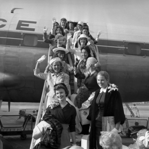 On July 10, 1958, American Debutants Arriving in France For Ball Which Will Take Place in Versailles (b/w photo)