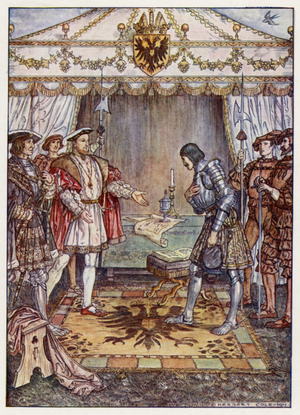 Bayard presented to the King of England (colour litho)