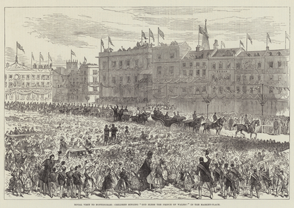 Royal Visit to Nottingham, Children singing "God Bless the Prince of Wales!" in the Market-Place (engraving)