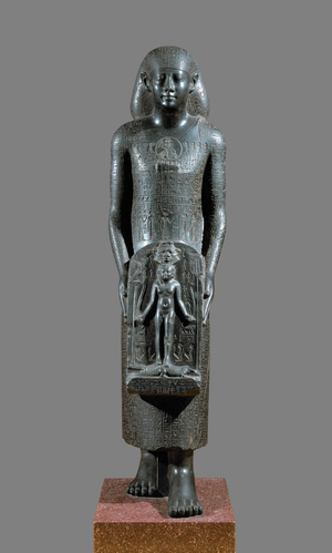Healing statue, called statue Tyszkiewicz, with a stele showing Horus standing on the crocodiles …