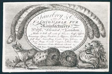 Saubry & Co, fashionable fur manufacturers, trade card (engraving)