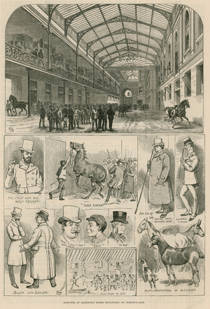 Sketches at Aldridge's Horse Repository, St Martin's Lane, London (engraving)