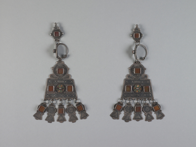 Pair Of Woman's Earrings (silver, enamel, glass & niello)