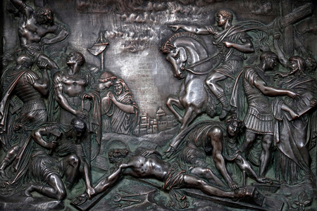 Passion of Christ. Way of the cross.  Station 11. Jesus is nailed to the Cross.  France.