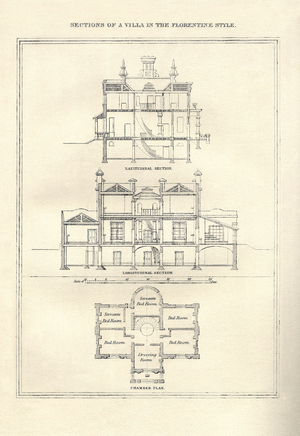 Domestic architecture : Villa in the Florentine Style #2, 1842 (engraving)