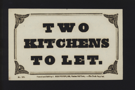 Advertisement: Two kitchens to let (type)