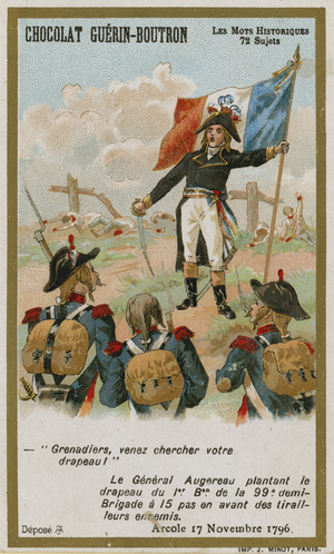 Chocolat Guerin-Boutron trade card, Historic Words series (chromolitho)