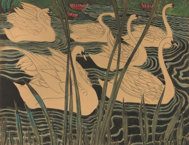 Swans, 1904 (w/c, ink and gold paint on paper)