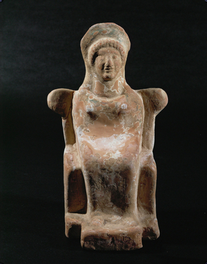 Goddess of archaic Greek type, seated on a throne (terracotta)
