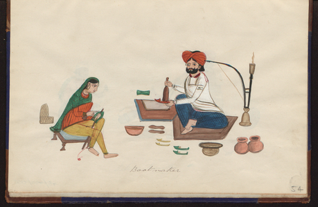 Bootmakers at work, 1885 (drawing)