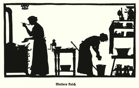 Page from Hausliches Leben, silhouettes by Rudolf Koch (litho)