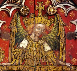Demi Figure of an Angel, detail of the rood screen, St Helen's Church, Ranworth, Norfolk, UK (tempera on wood)