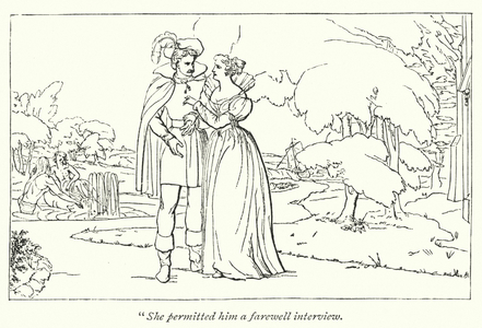 Shakespeare's Two Gentlemen Of Verona; Proteus confers with Julia before proceeding to Milan (engraving)