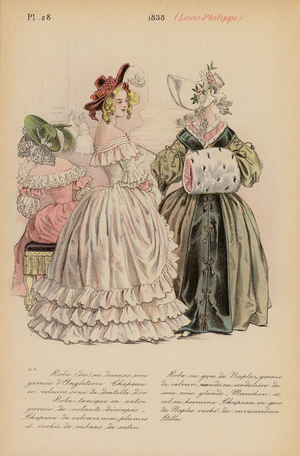 French fashion: 1838, Louis-Philippe (colour litho)
